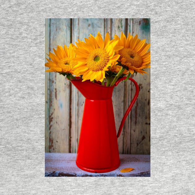 Orange Pitcher With Bouquet Of Sunflowers by photogarry